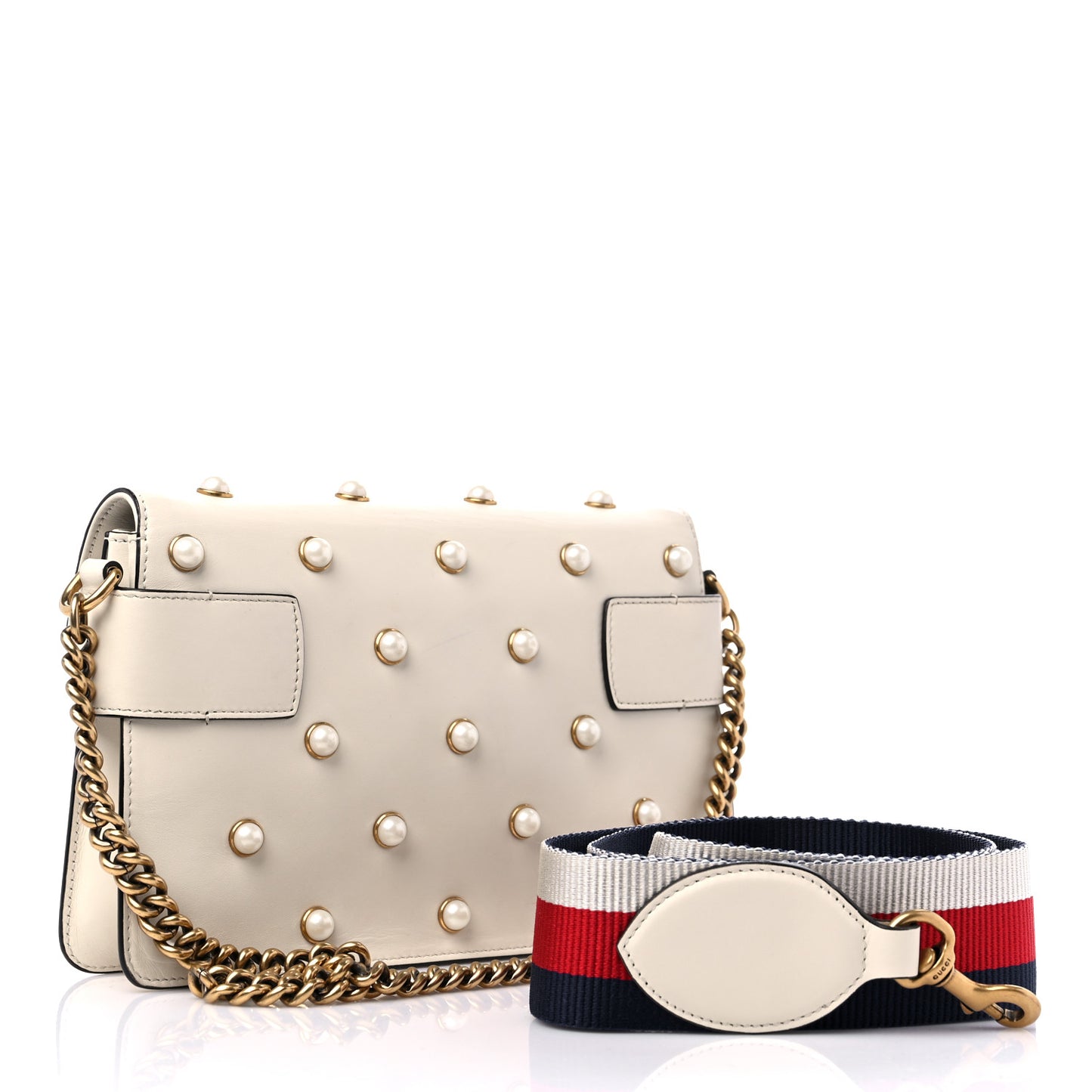 Nappa Pearl Studded Mini Queen Margaret Broadway Shoulder Bag Mystic White