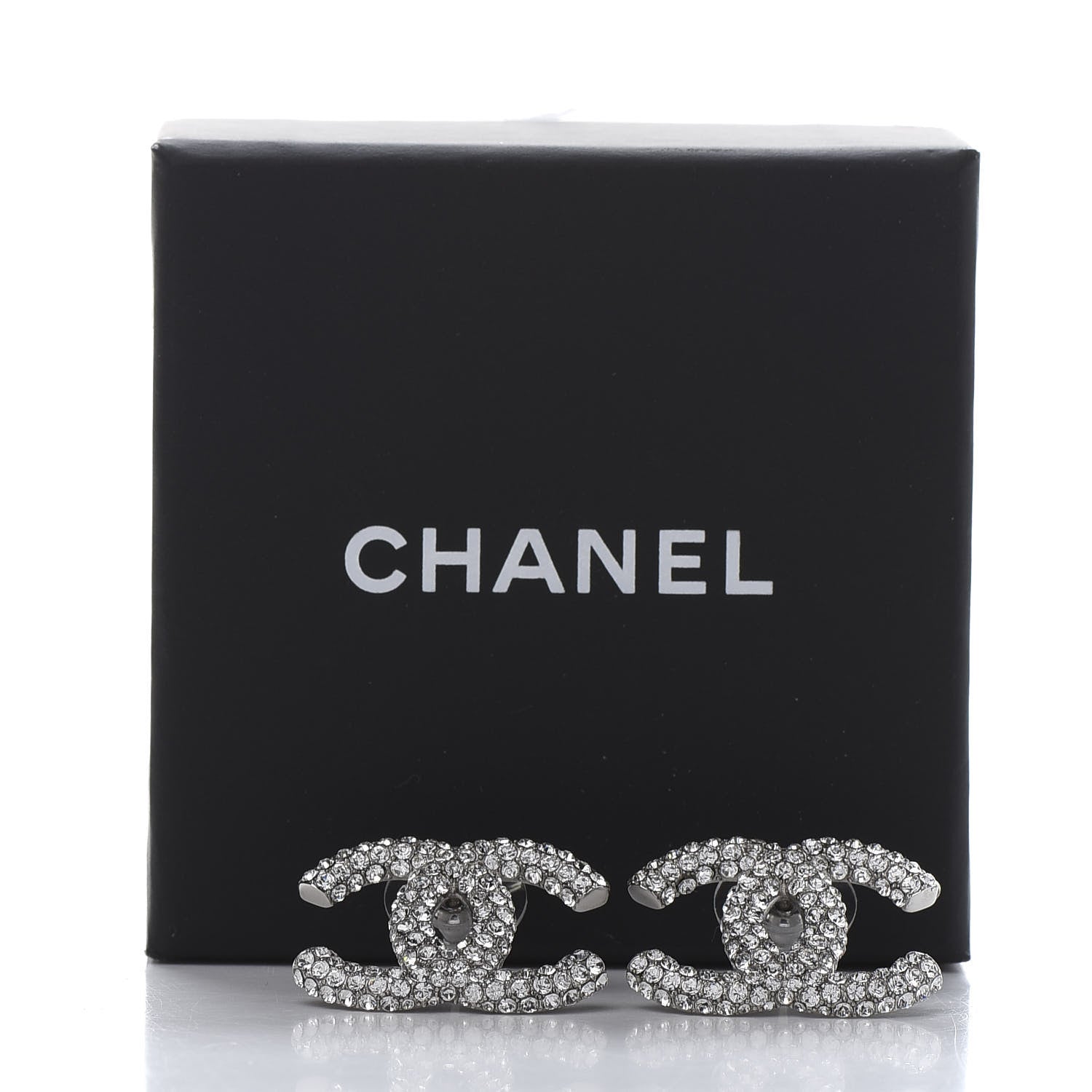 Chanel Crystal CC Treasure Chest Earrings Silver 5 of 5