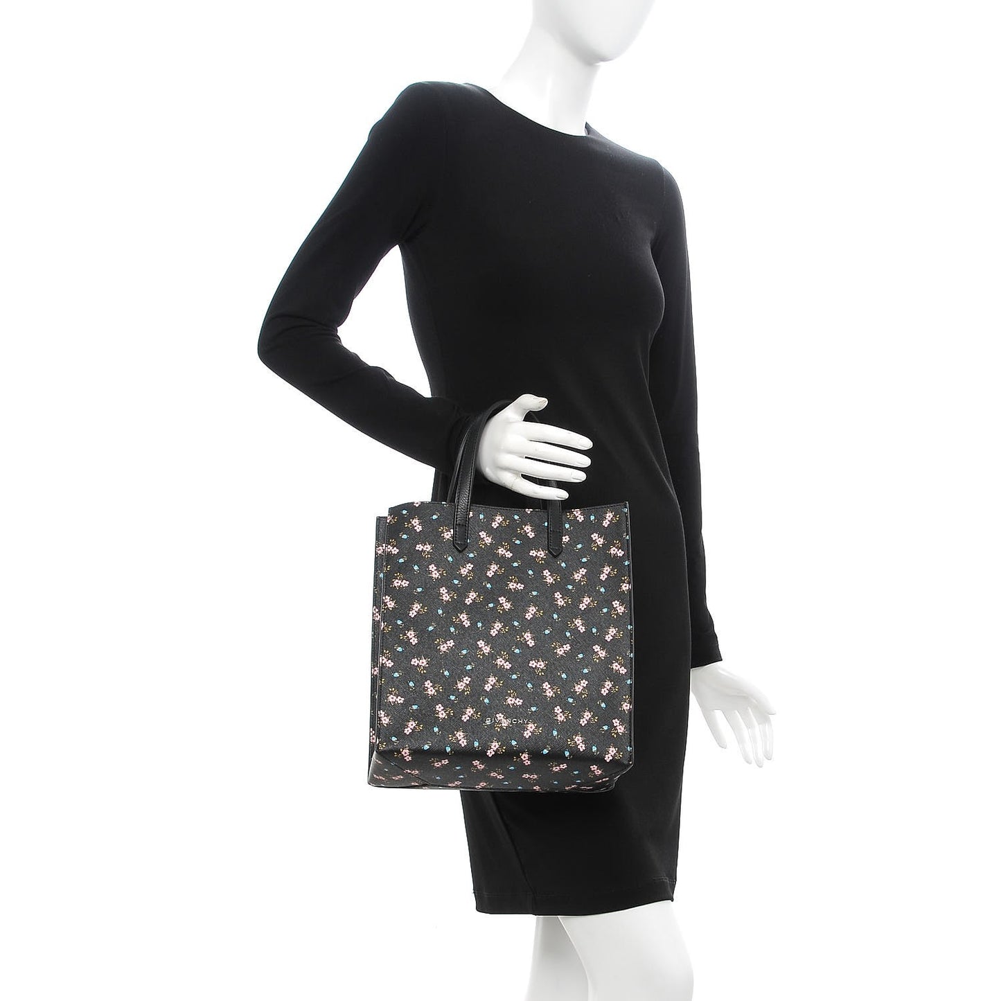 Coated Canvas Hibiscus Print Small Stargate Shopper Tote Black Multicolor