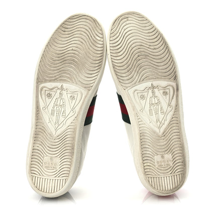 Gucci Calfskin Ayers Bee Embroidered Womens Ace Sneakers 37.5 White Green 8 of 15