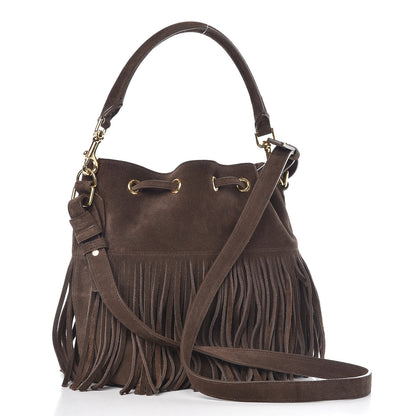 Saint Laurent Suede Calfskin Small Emmanuelle Fringe Bucket Bag Black 4 of 12