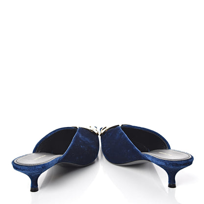 Balenciaga Stretch Velvet Pointed Toe BB 40mm Mules 39.5 Bleu Ocean 6 of 10