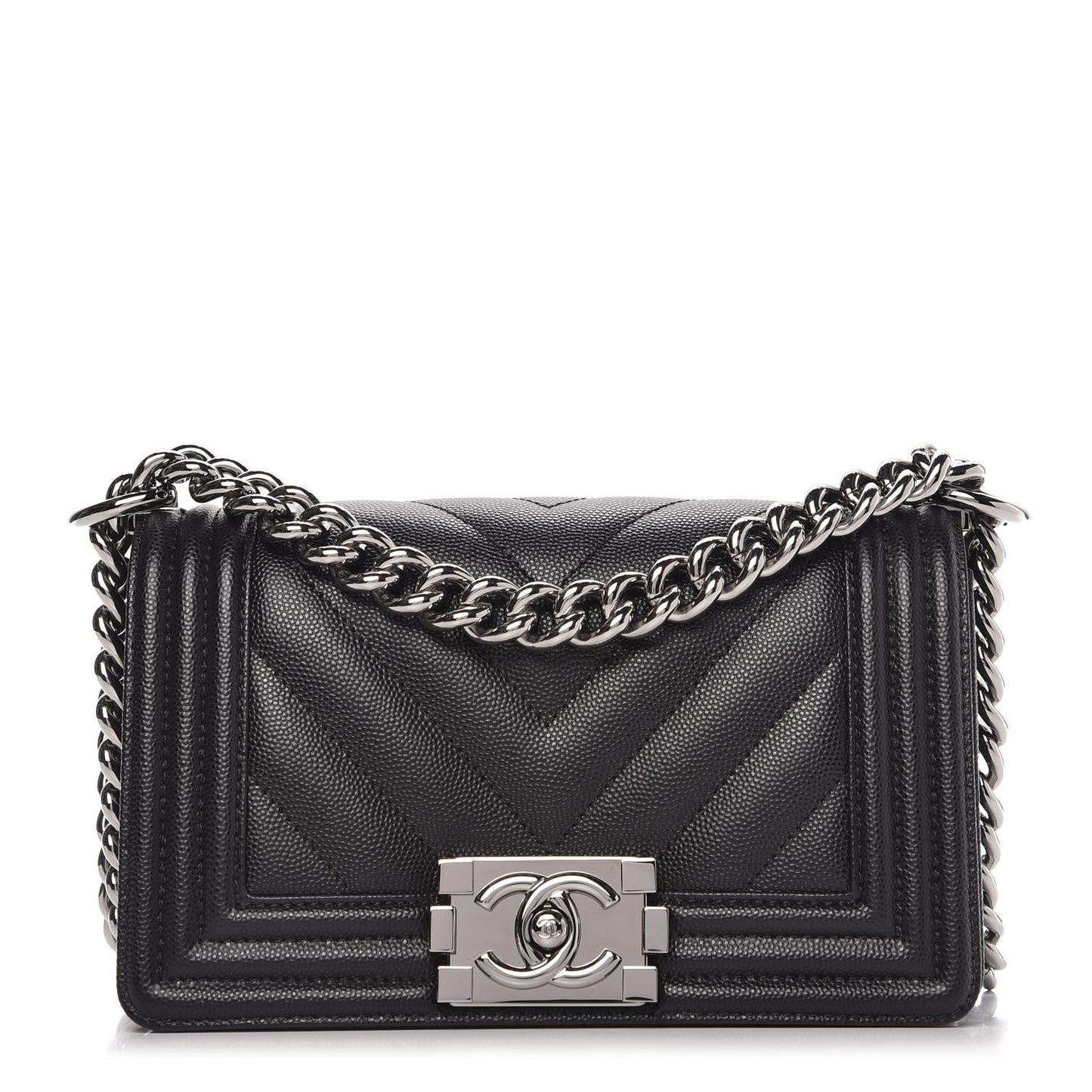 Caviar Chevron Quilted Small Boy Flap Black