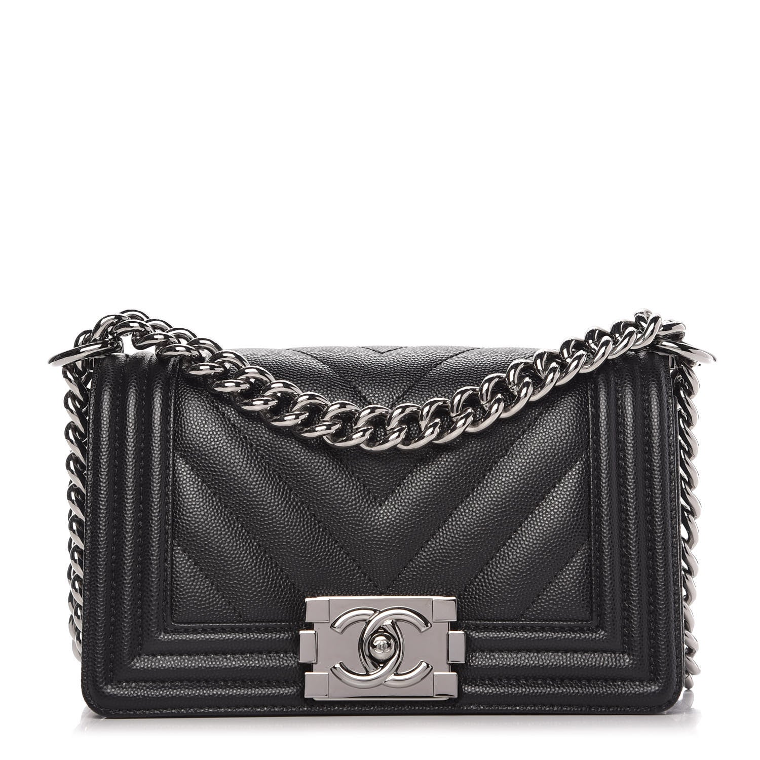 Chanel Caviar Chevron Quilted Small Boy Flap Black 1 of 10