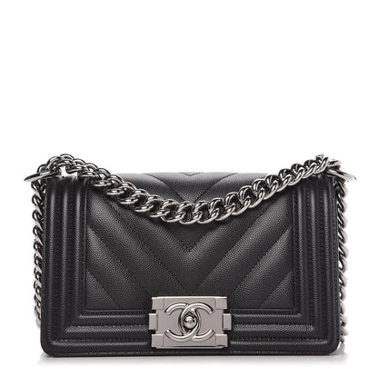 Chanel Caviar Chevron Quilted Small Boy Flap Black 1 of 10