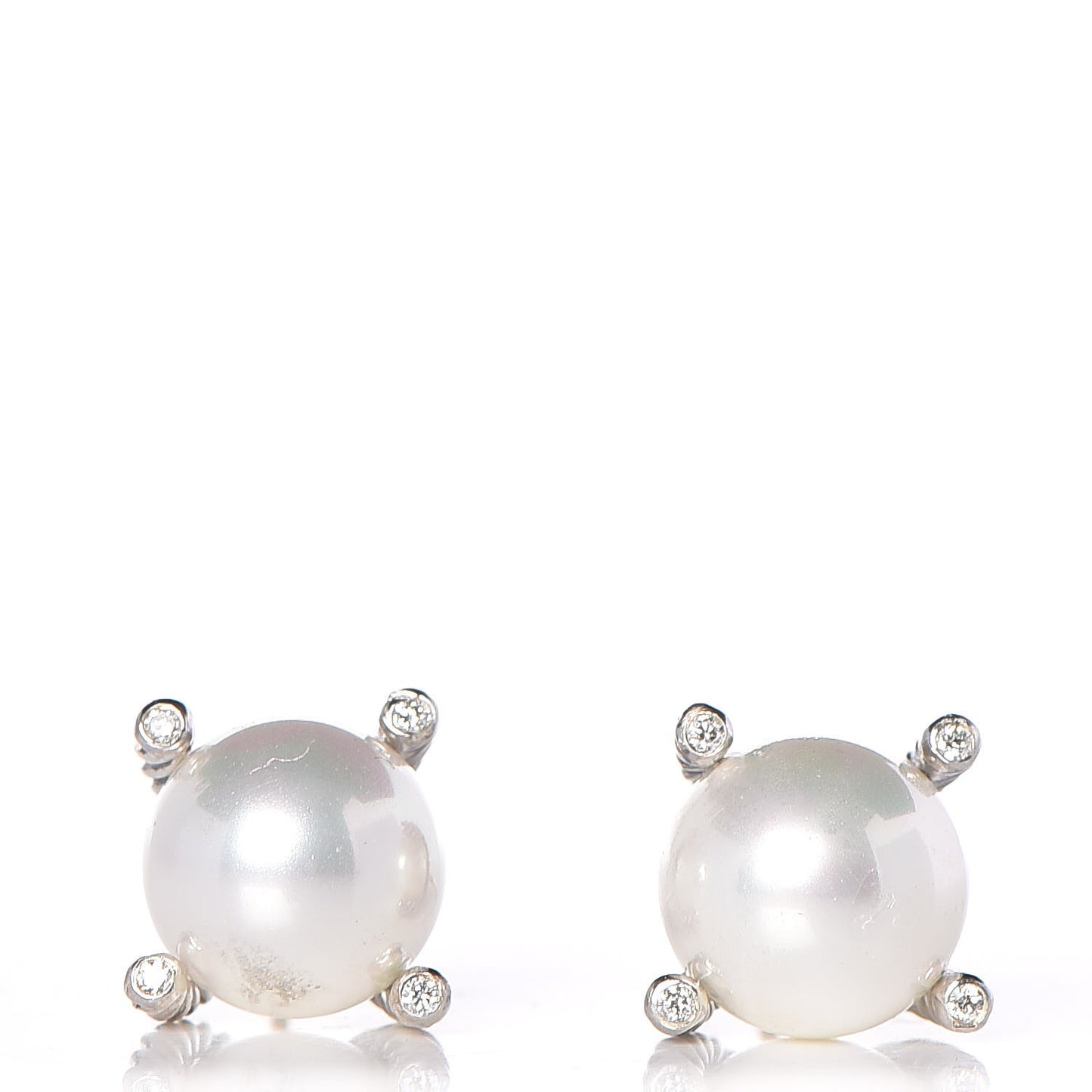 Sterling Silver Diamond Pearl 9.5mm Earrings