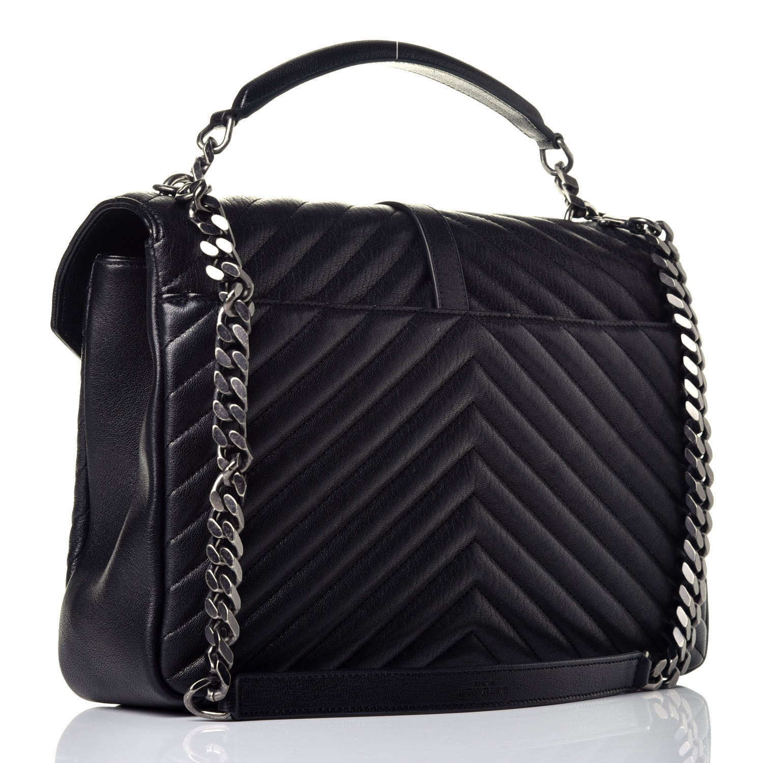 Saint Laurent Sheepskin Matelasse Chevron Monogram Large College Satchel Black 3 of 8