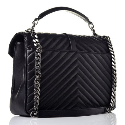 Saint Laurent Sheepskin Matelasse Chevron Monogram Large College Satchel Black 3 of 8