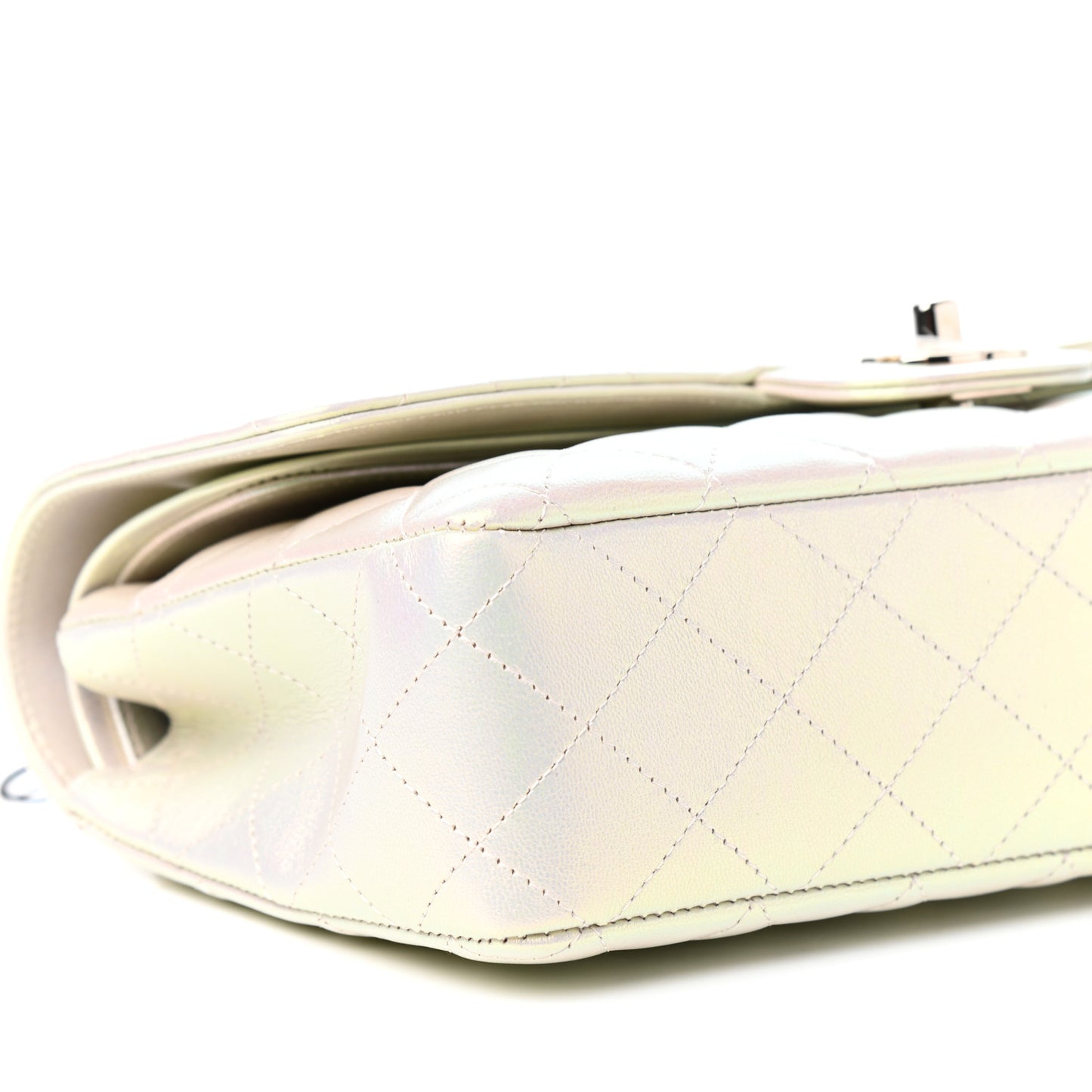 Iridescent Lambskin Quilted Medium Double Flap Ivory