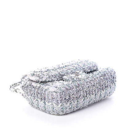 Chanel Tweed Quilted Mini Rectangular Flap Light Green Silver White 3 of 10