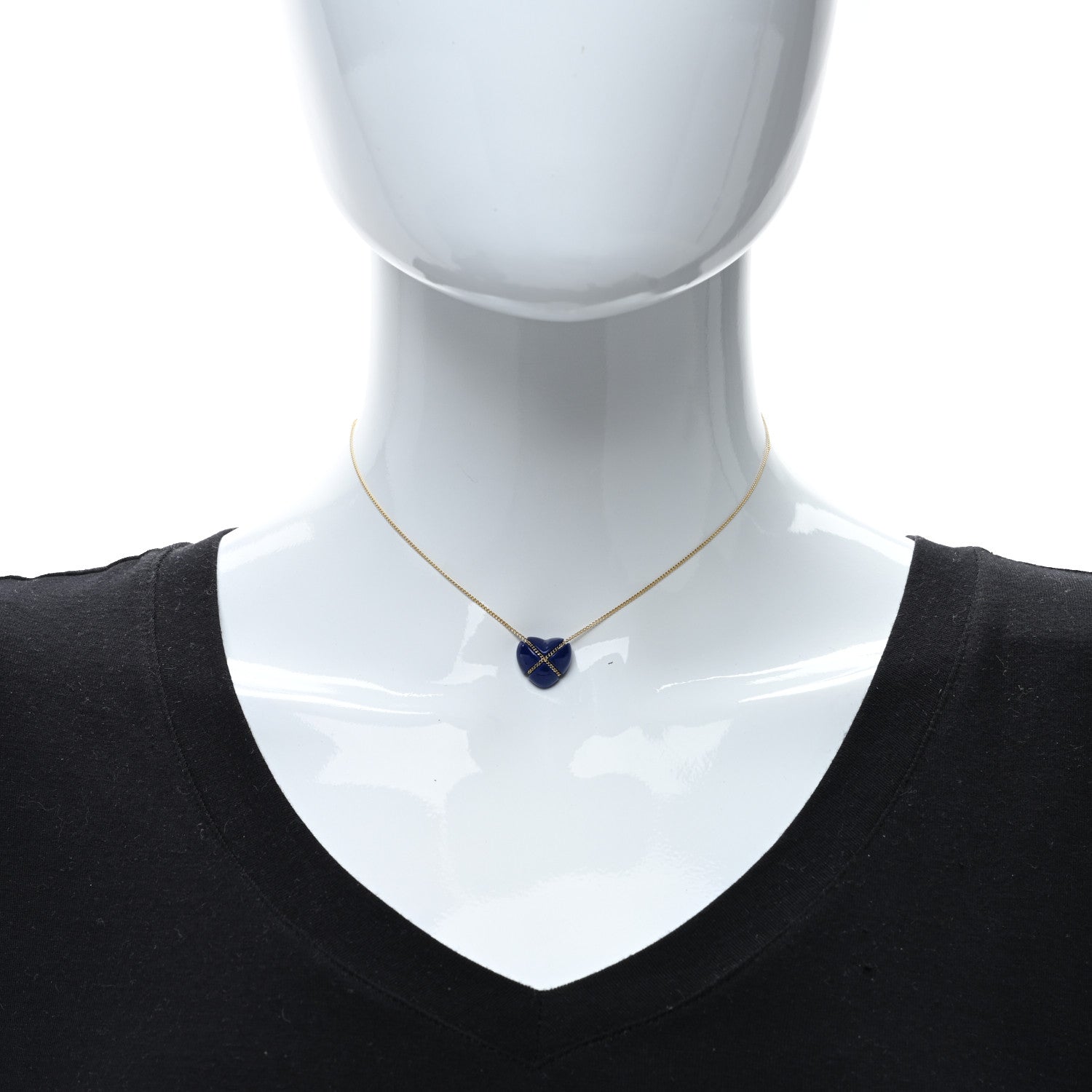 Tiffany 18K Yellow Gold Lapis Lazuli Crossover Heart Pendant Necklace 2 of 4