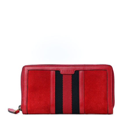 Gucci Suede Web Rania Zip Around Wallet Hibiscus Red 1 of 4