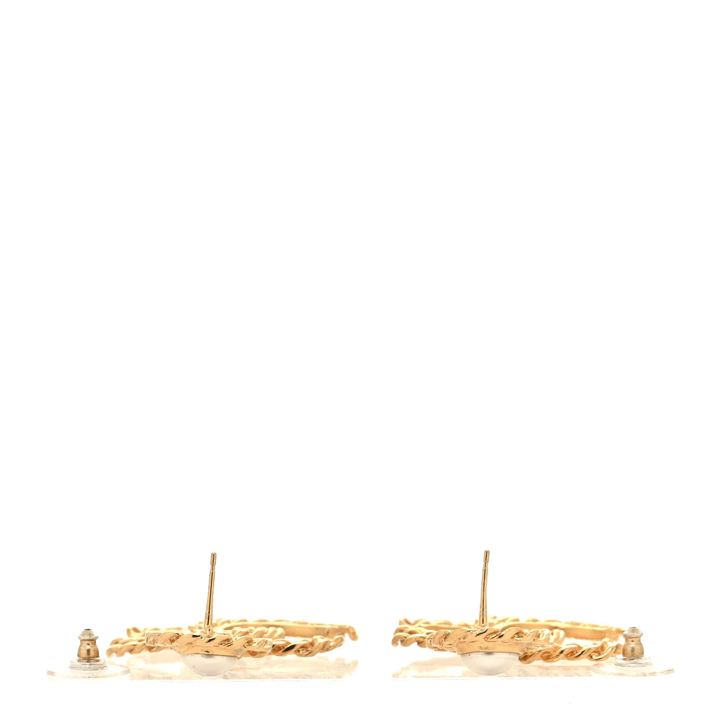 Metal Pearl CC Chain Drop Earrings Gold
