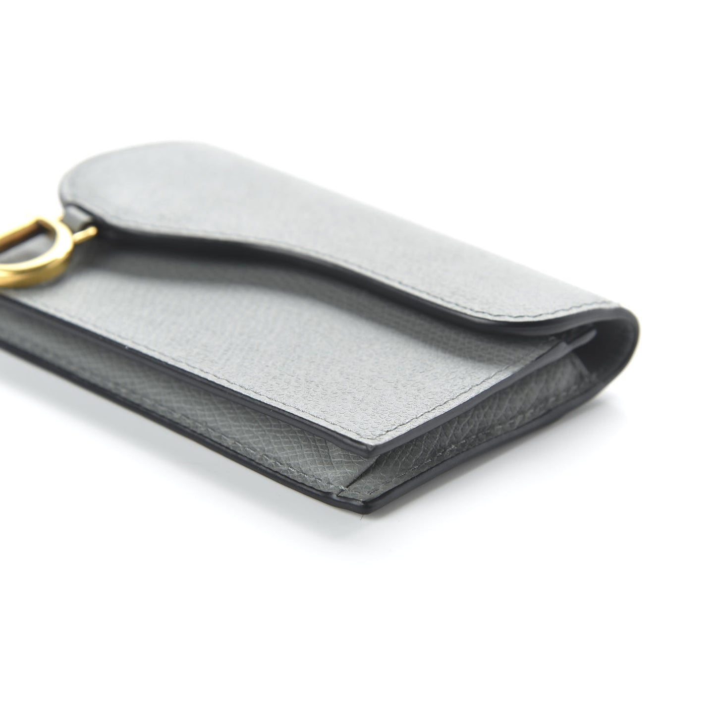 Grained Calfskin Saddle Card Holder Gray
