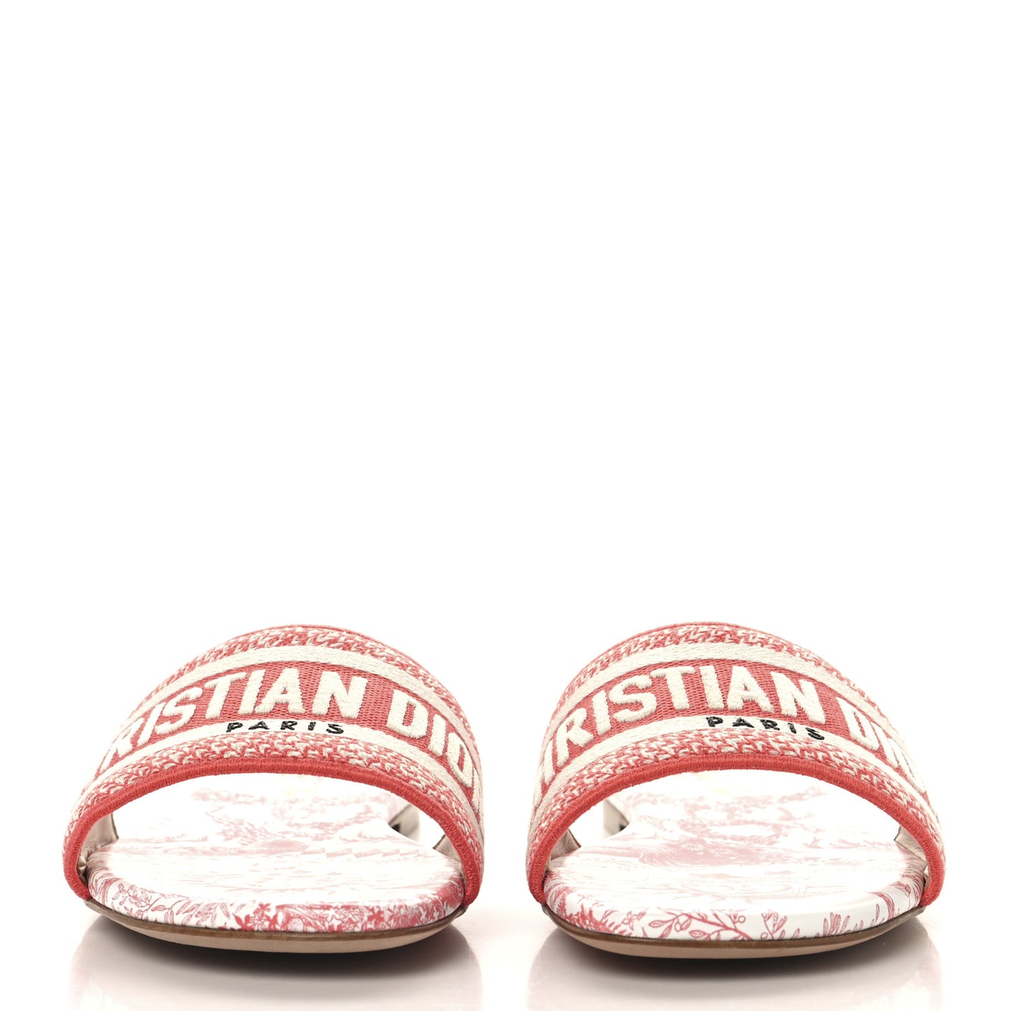 Canvas Soleil Embroidered Dway Flat Slide Sandals 38.5 Coral