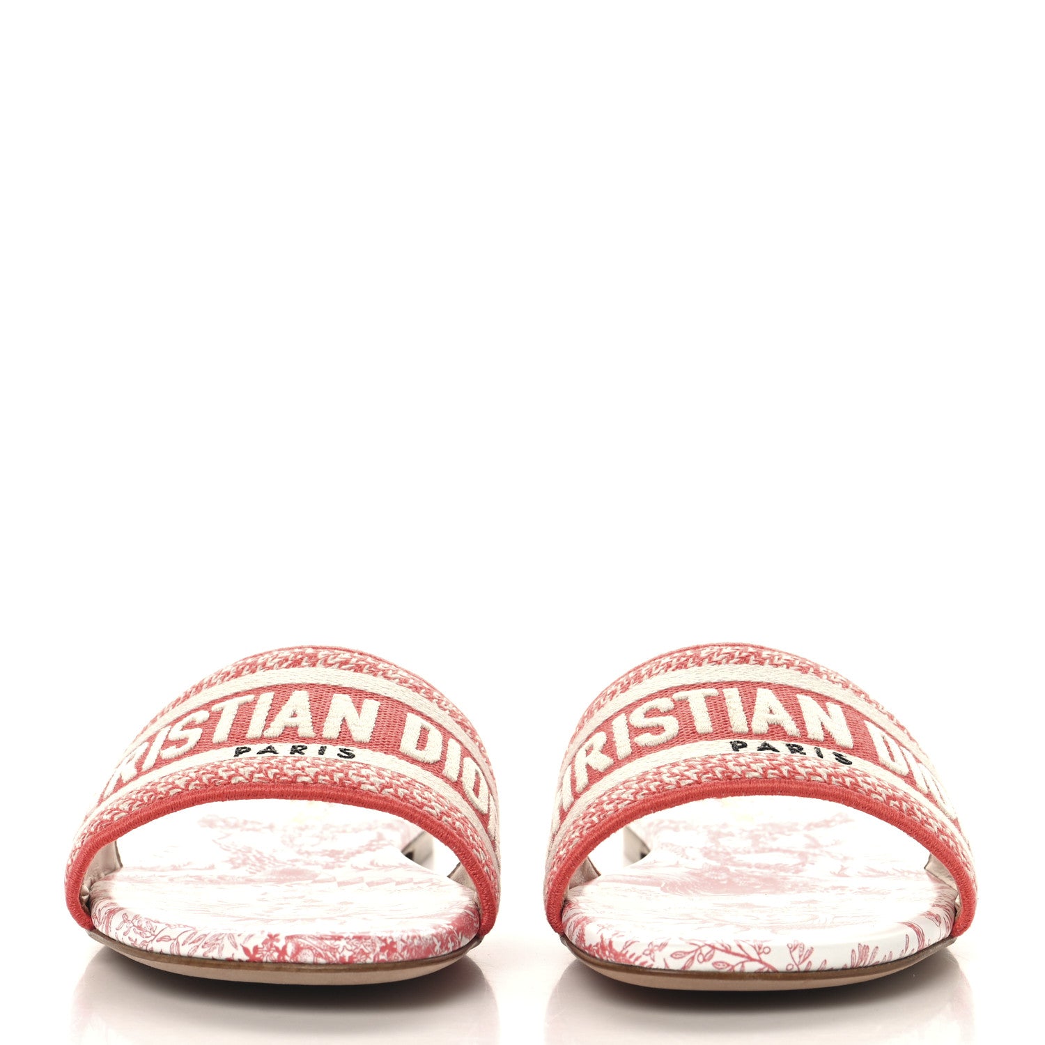 Christian Dior Canvas Soleil Embroidered Dway Flat Slide Sandals 38.5 Coral 3 of 10