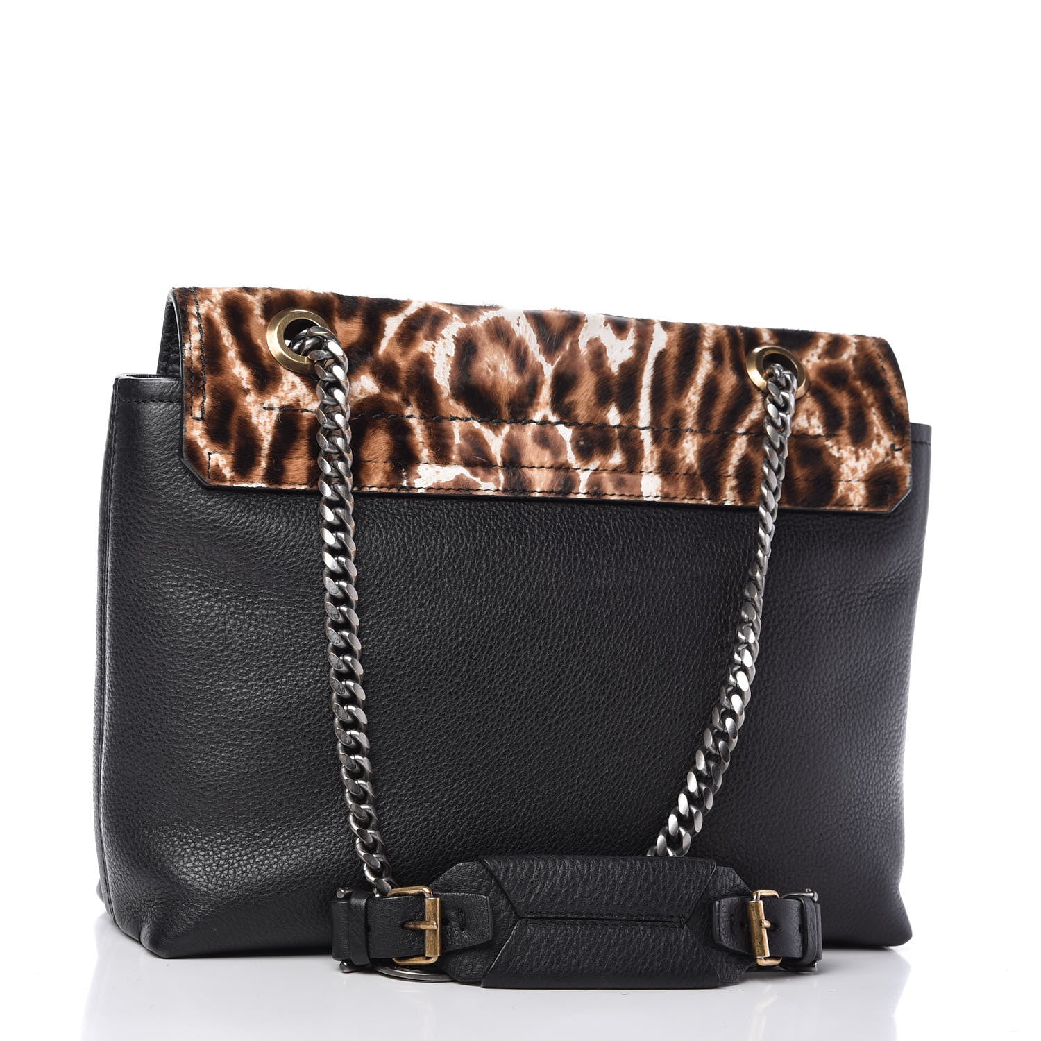 Lanvin Calf Hair Calfskin Leopard Print Medium Happy Shoulder Bag Black 3 of 10