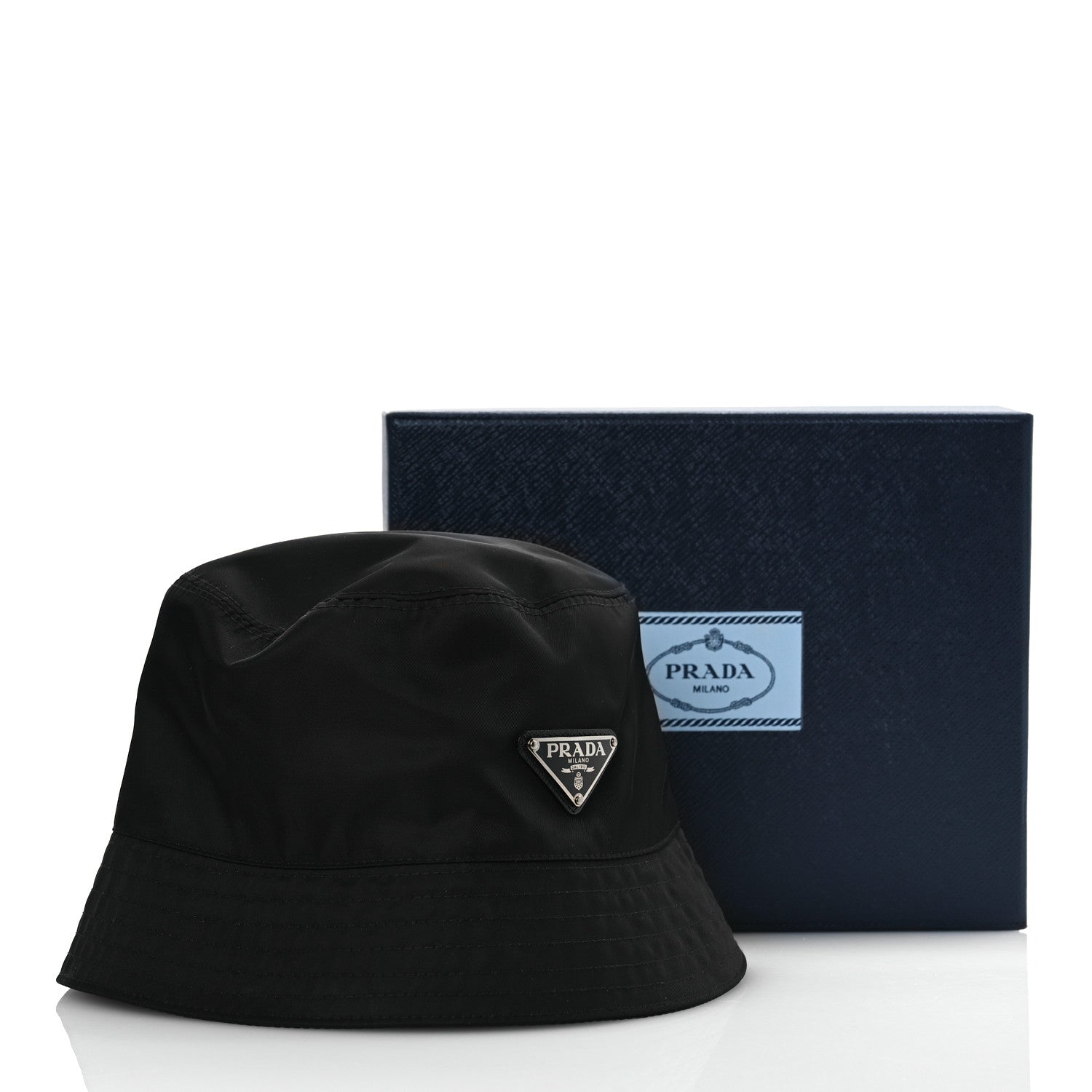 Prada Re-Nylon Rubber Logo Mens Bucket Hat M Black 10 of 10