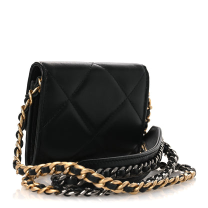 Chanel Lambskin Quilted Chanel 19 Flap Coin Purse With Chain Black 3 of 11