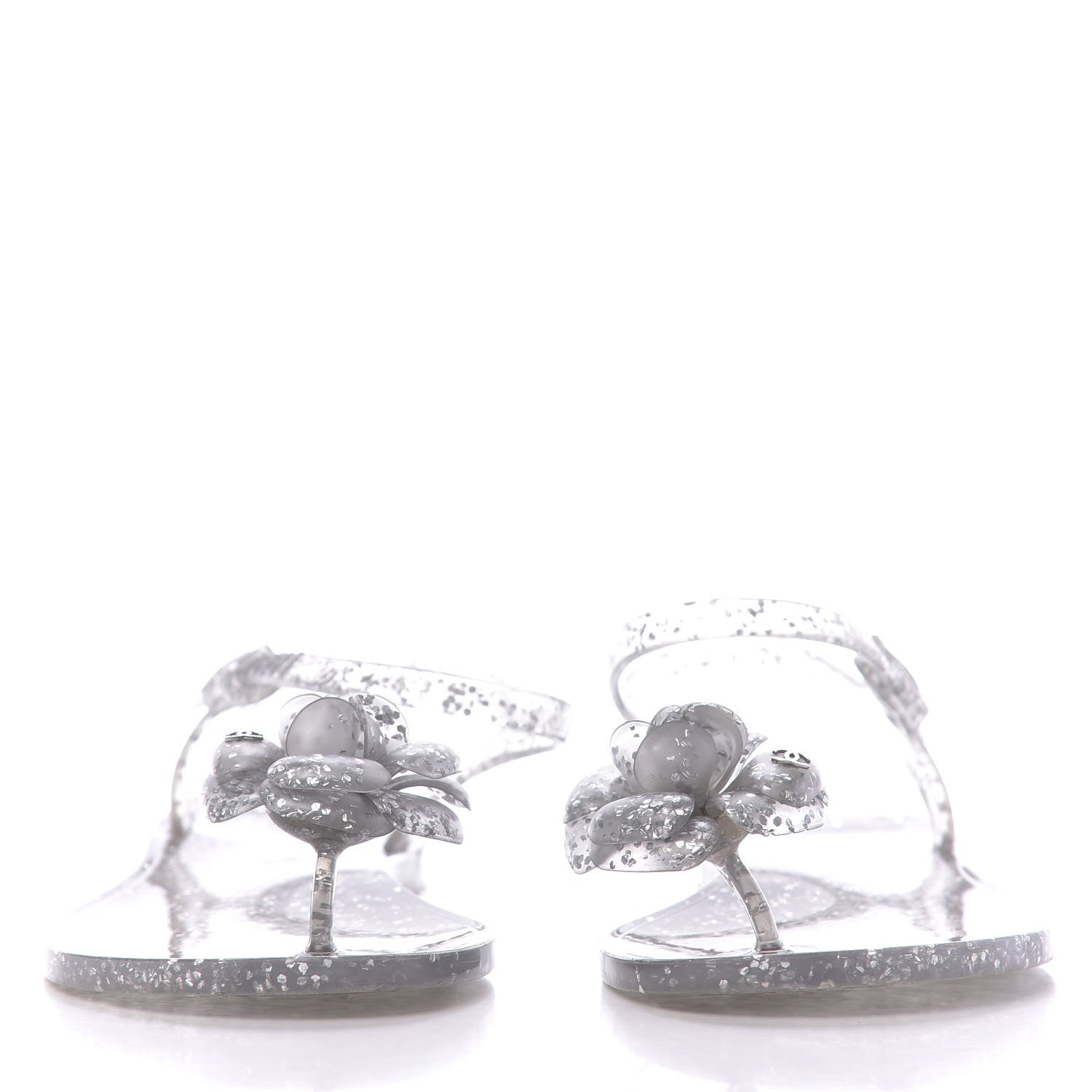 Chanel Jelly Camellia Glitter Thong Sandals 38 Silver 2 of 7