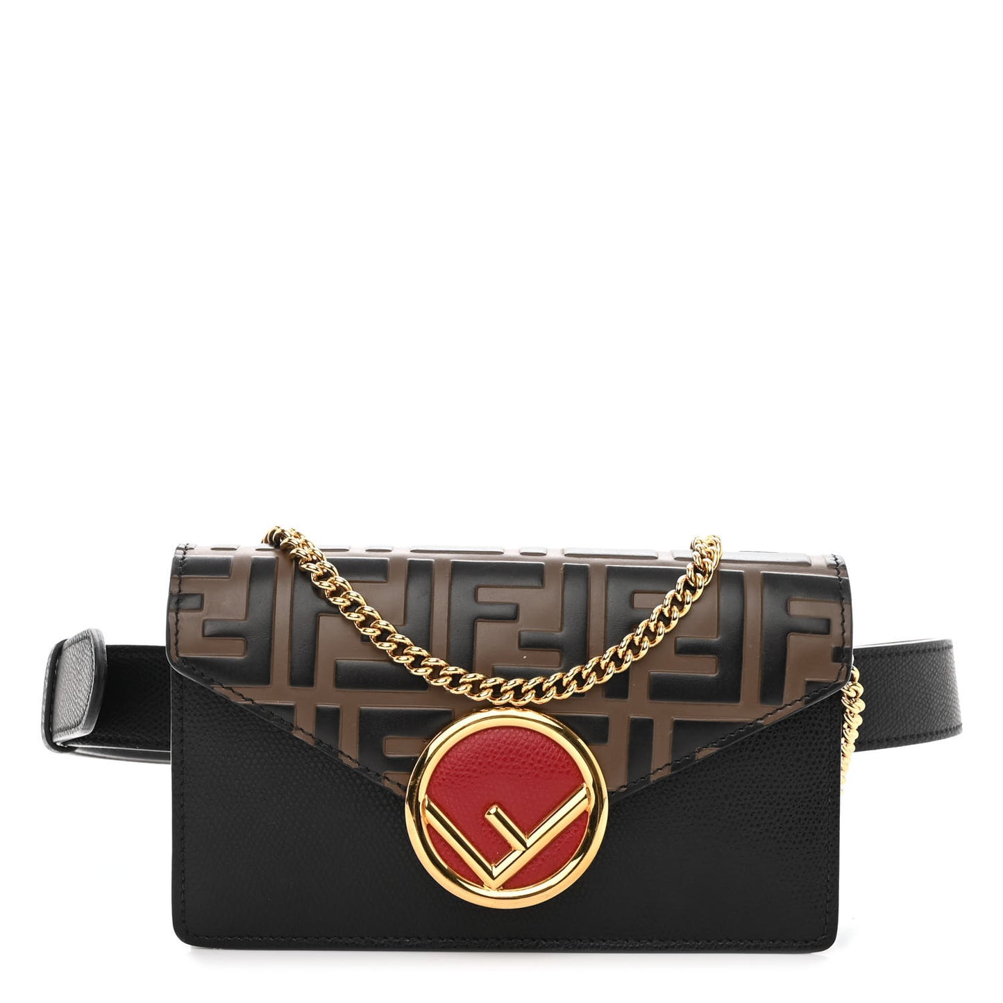 Vitello Liberty F is Fendi Bi-Color FF 1974 Embossed Envelope Belt Bag Maya Black