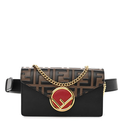 Fendi Vitello Liberty F is Fendi Bi-Color FF 1974 Embossed Envelope Belt Bag Maya Black 3 of 14