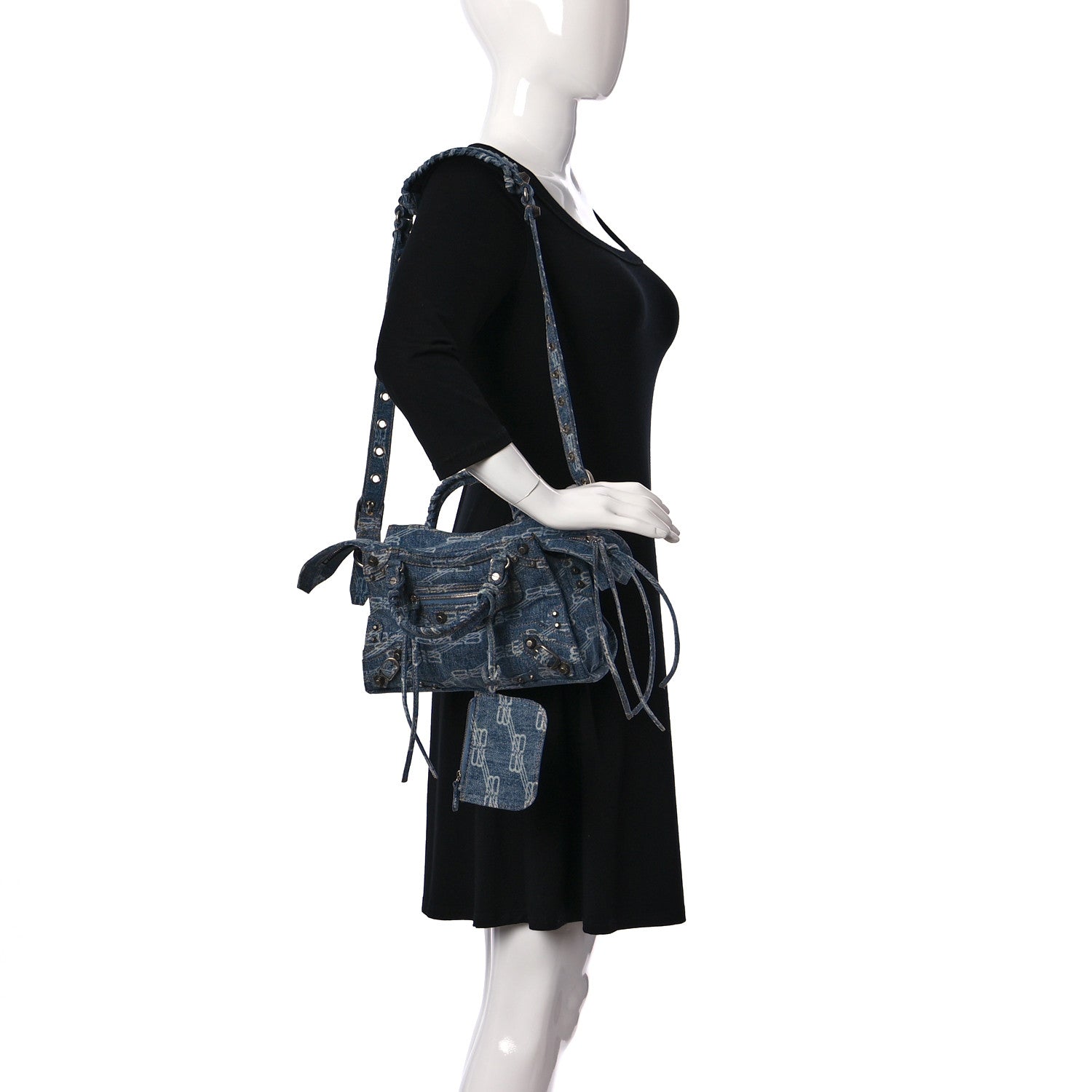 Balenciaga Denim BB Monogram Neo Cagole Handbag XS Blue 2 of 9