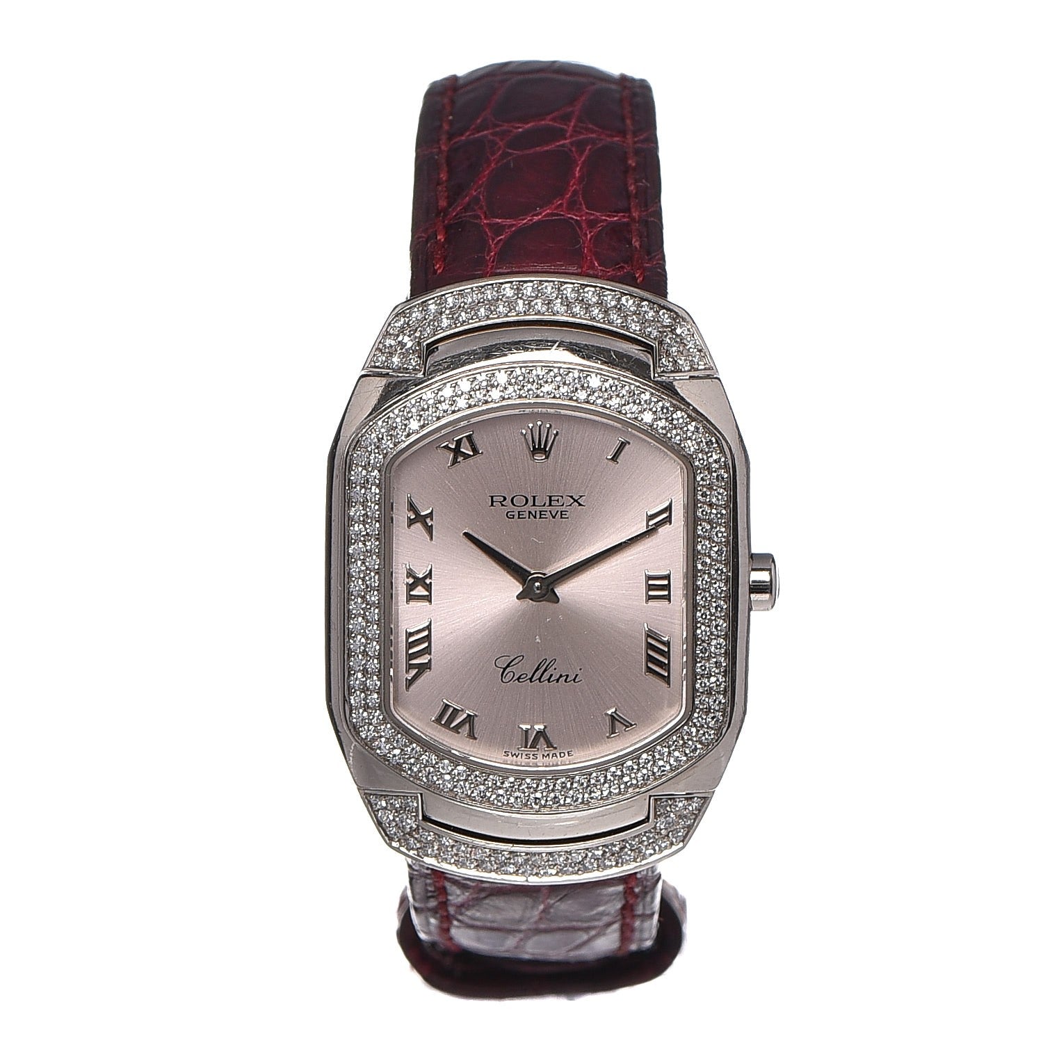 Rolex 18K White Gold Alligator Diamond 25mm Cellini Cellissima Quartz Watch Pink 6693 1 of 11