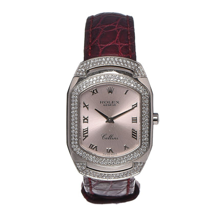 Rolex 18K White Gold Alligator Diamond 25mm Cellini Cellissima Quartz Watch Pink 6693 1 of 11