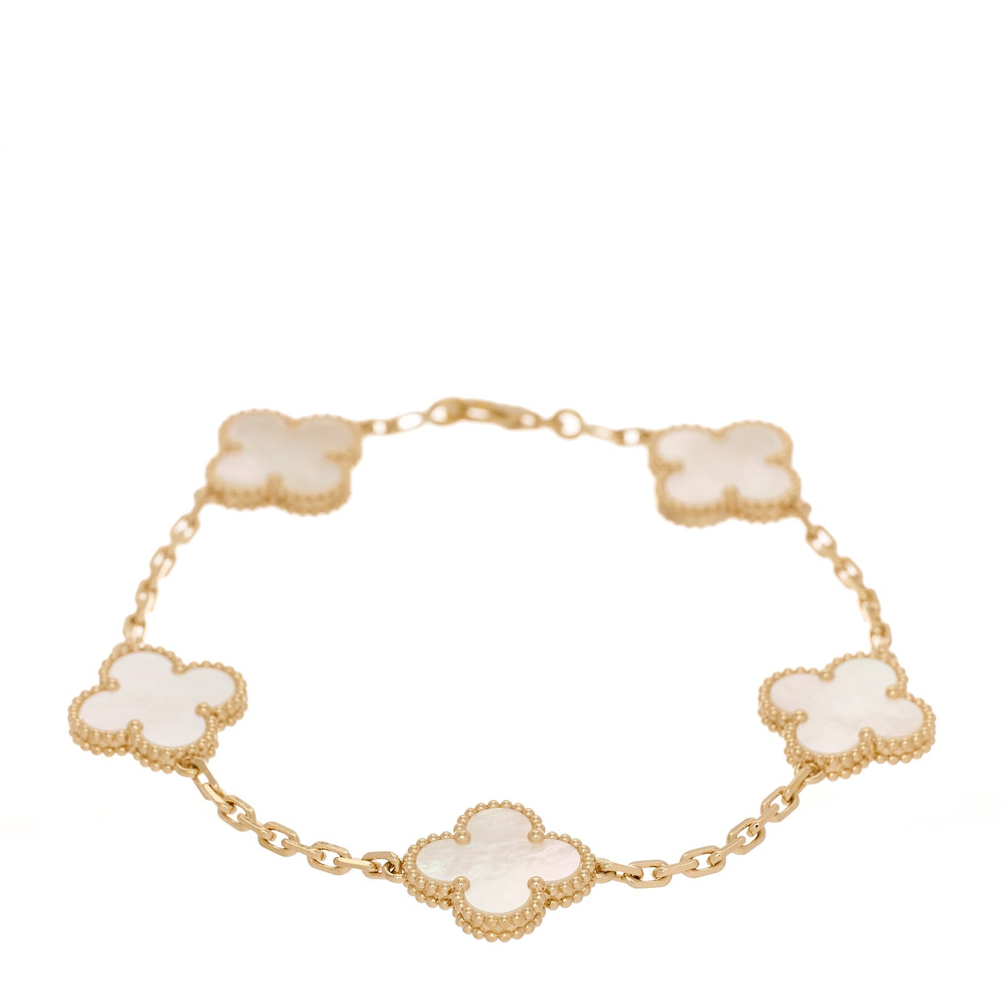18K Yellow Gold Mother of Pearl 5 Motifs Vintage Alhambra Bracelet