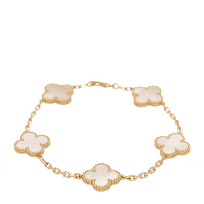 Van Cleef & Arpels 18K Yellow Gold Mother of Pearl 5 Motifs Vintage Alhambra Bracelet 1 of 7