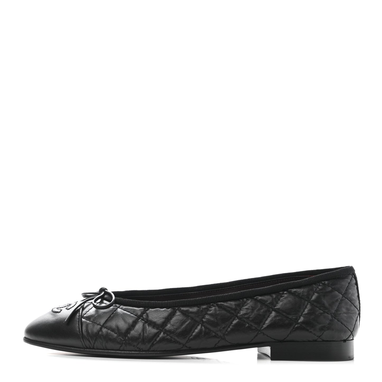 Aged Calfskin Quilted CC Cap Toe Ballerina Flats 38 Black