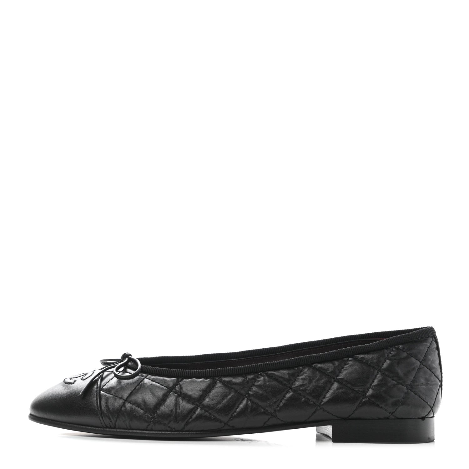 Chanel Aged Calfskin Quilted CC Cap Toe Ballerina Flats 38 Black 1 of 8