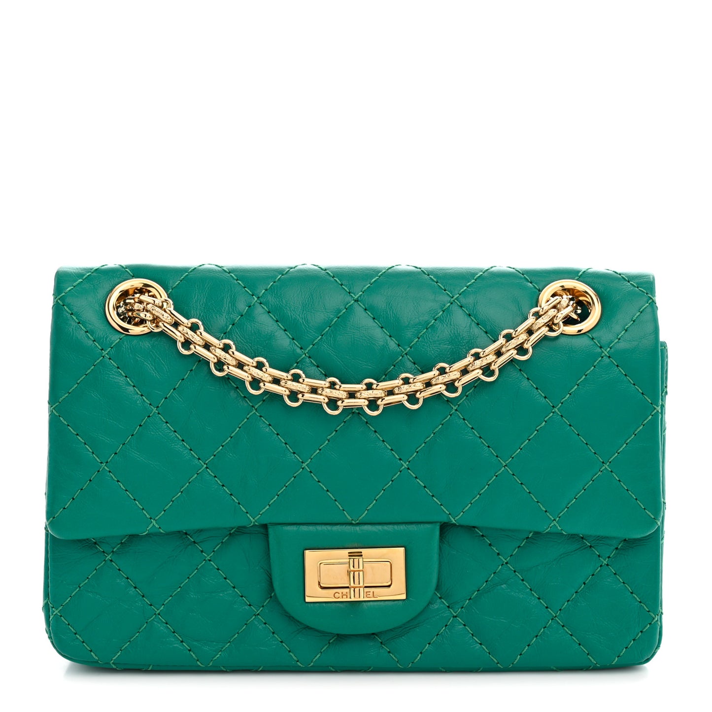 Aged Calfskin Quilted 2.55 Reissue Mini Flap Green