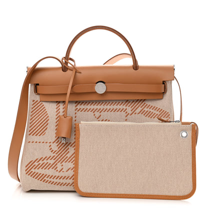 Hermes Vache Hunter Toile H Brides de Gala Herbag Zip Retourne 31 PM Natural 1 of 14