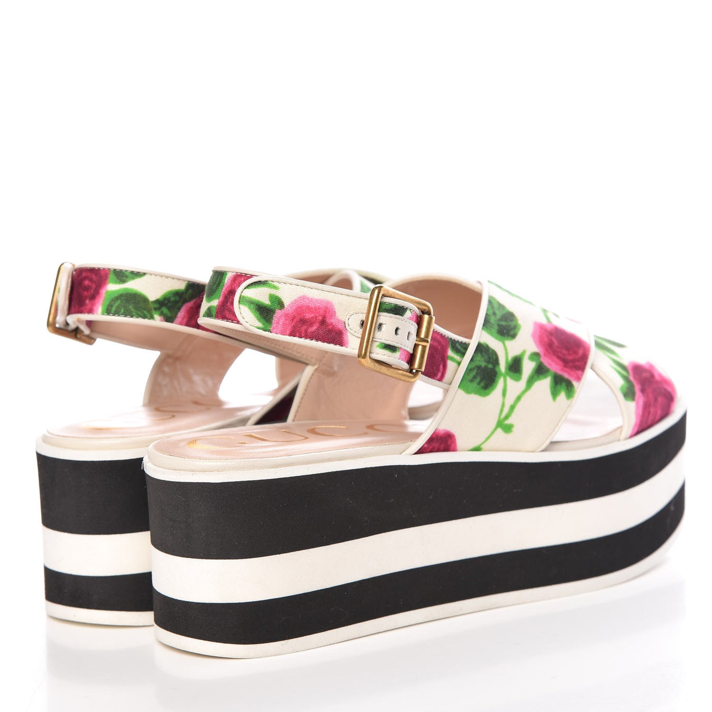 Canvas Striped Crossover Platform Sandals 37.5 White