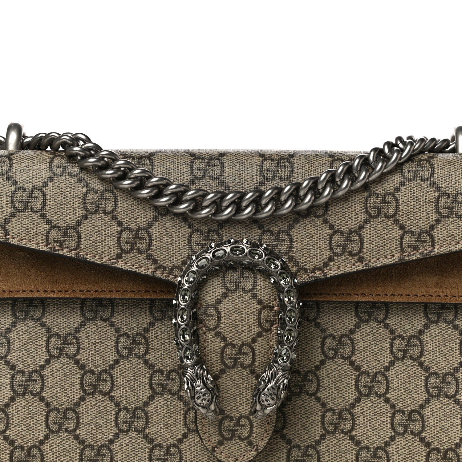 Gucci GG Supreme Monogram Suede Crystal Small Dionysus Shoulder Bag Beige Ebony Taupe 8 of 14