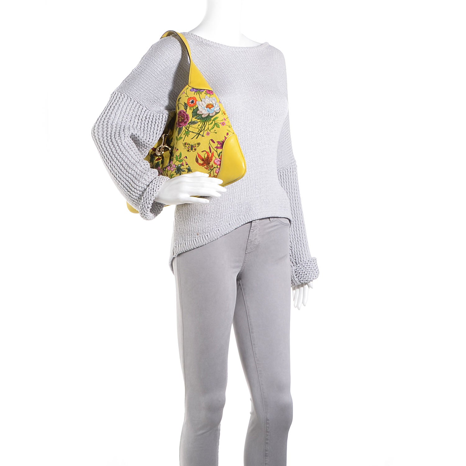 Gucci Canvas Floral Flora Jackie O Bouvier Hobo Yellow 2 of 7