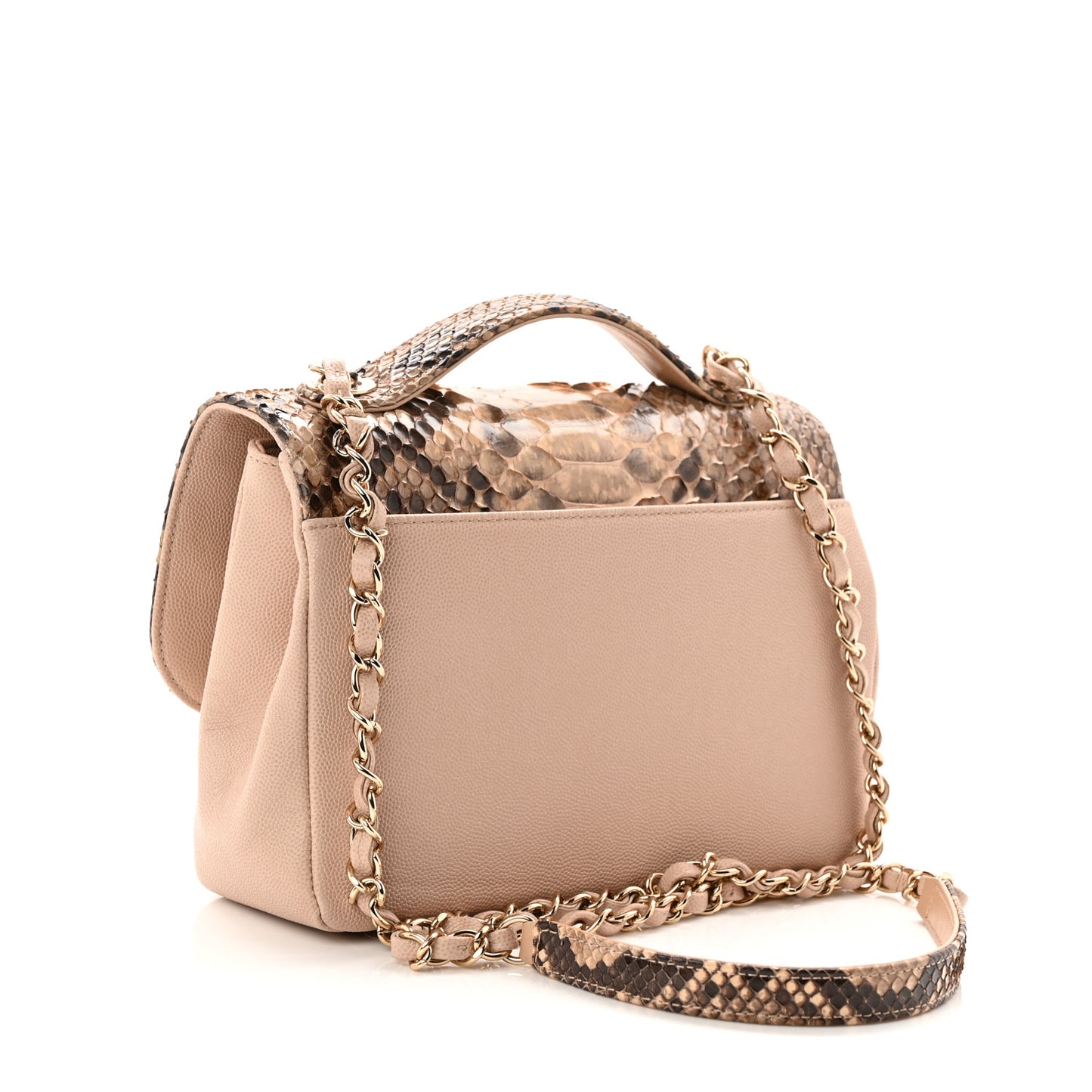Snakeskin Caviar Quilted Medium Business Affinity Flap Beige