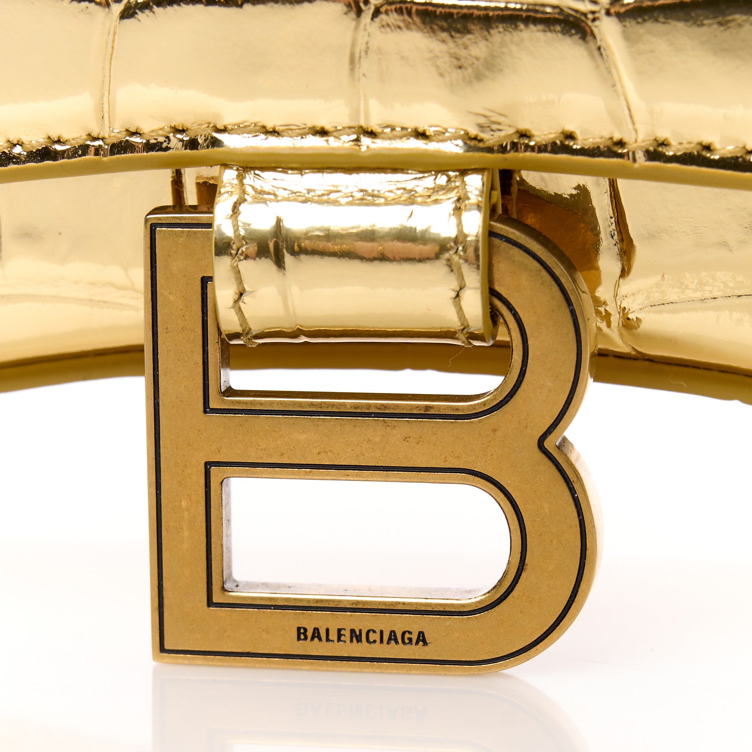 Balenciaga Metallic Calfskin Crocodile Embossed Hourglass Chain Bag Gold 8 of 11
