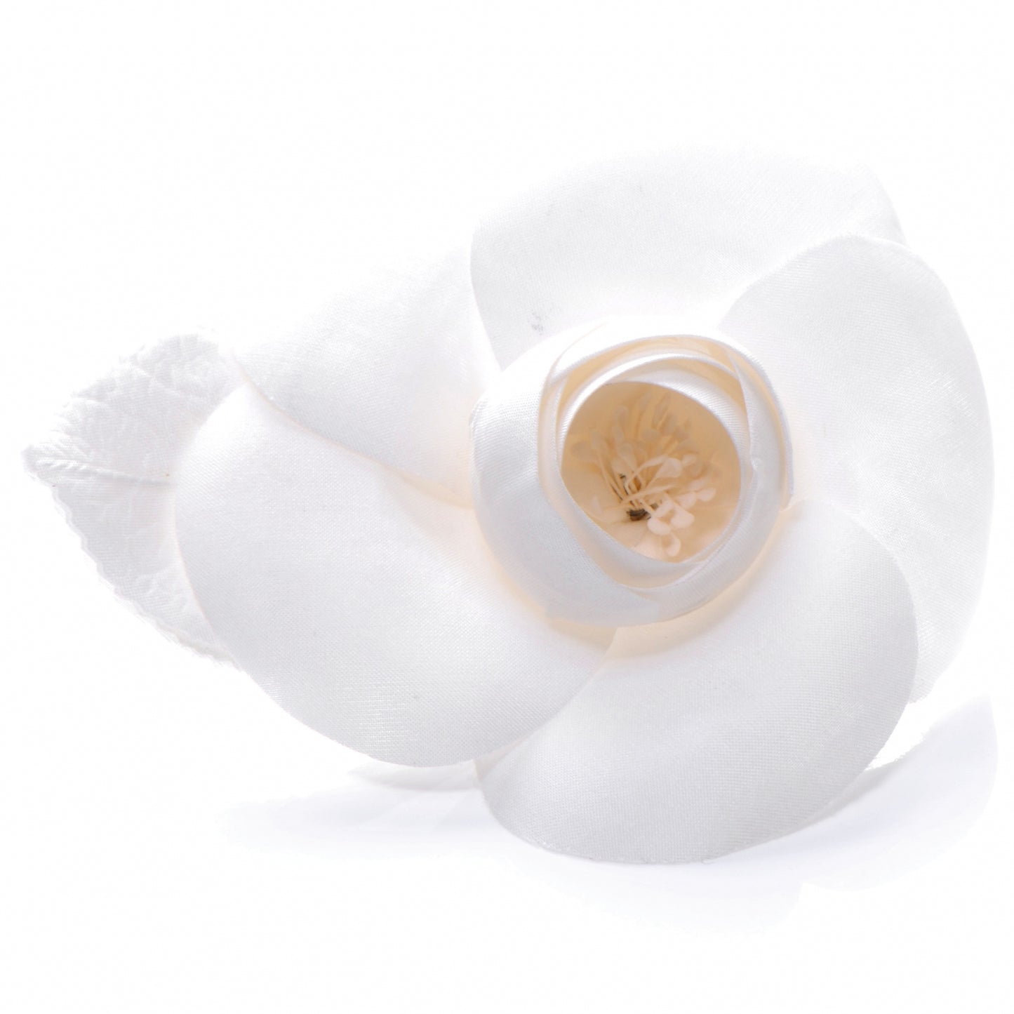 Satin Camellia Pin Brooch Ivory