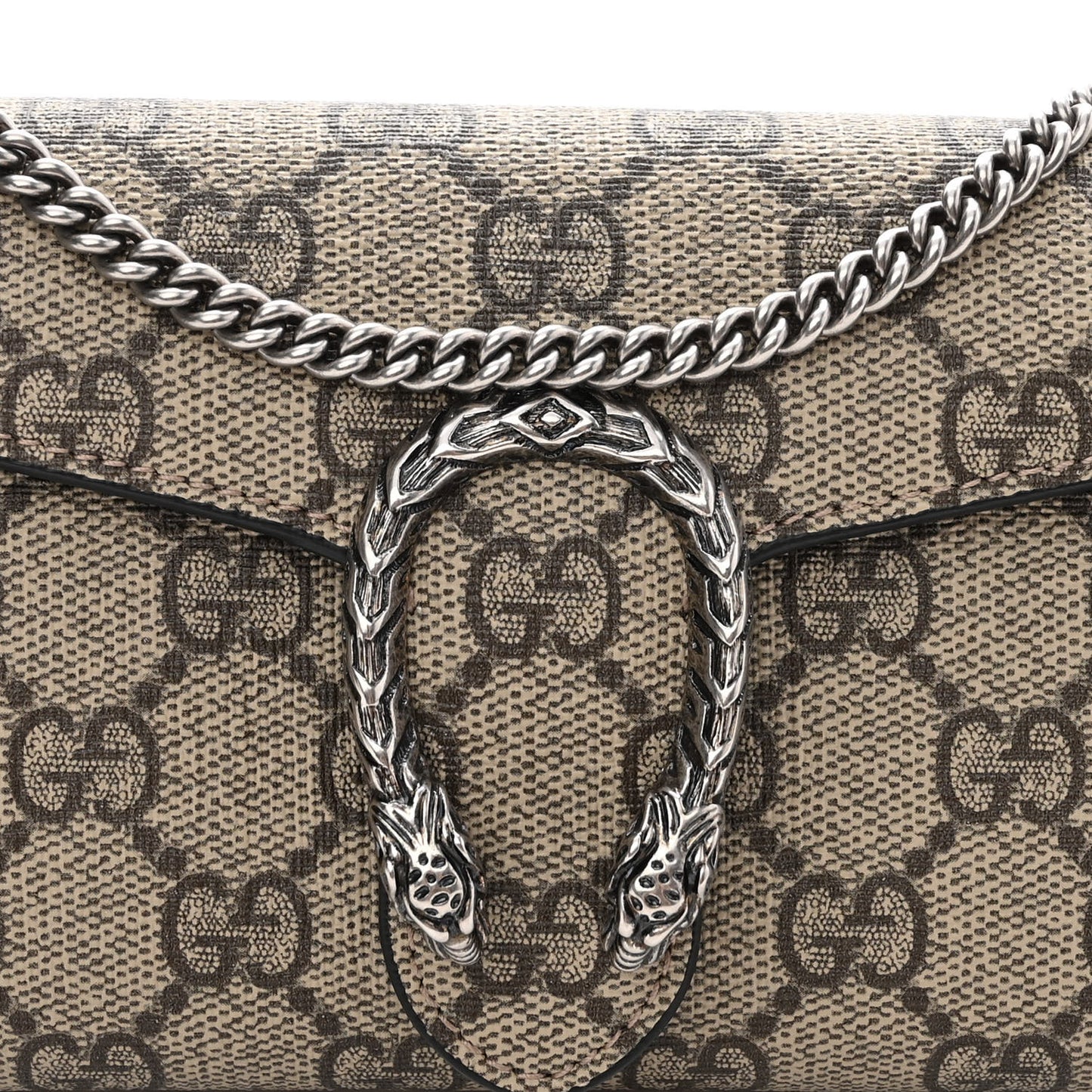 GG Supreme Monogram Dionysus Chain Clutch Wallet Beige Black