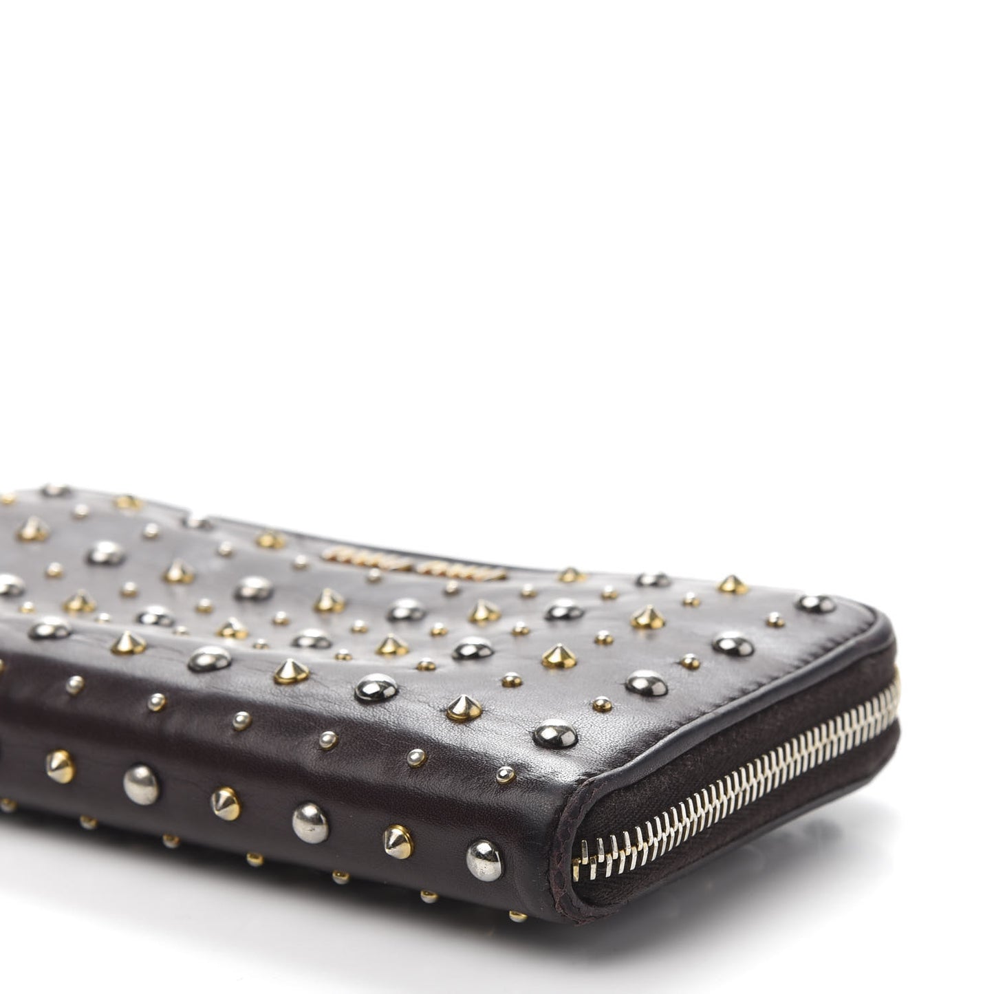 Nappa Studded Zip Around Wallet Prugna