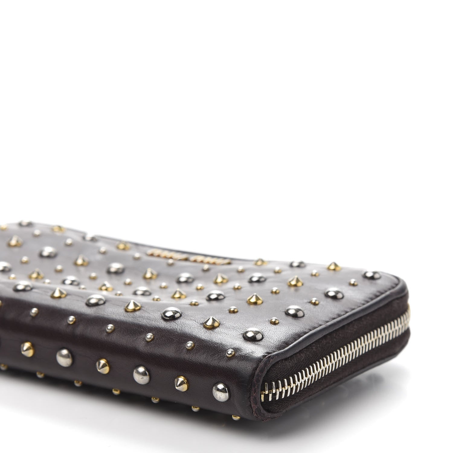 Miu Miu Nappa Studded Zip Around Wallet Prugna 10 of 10