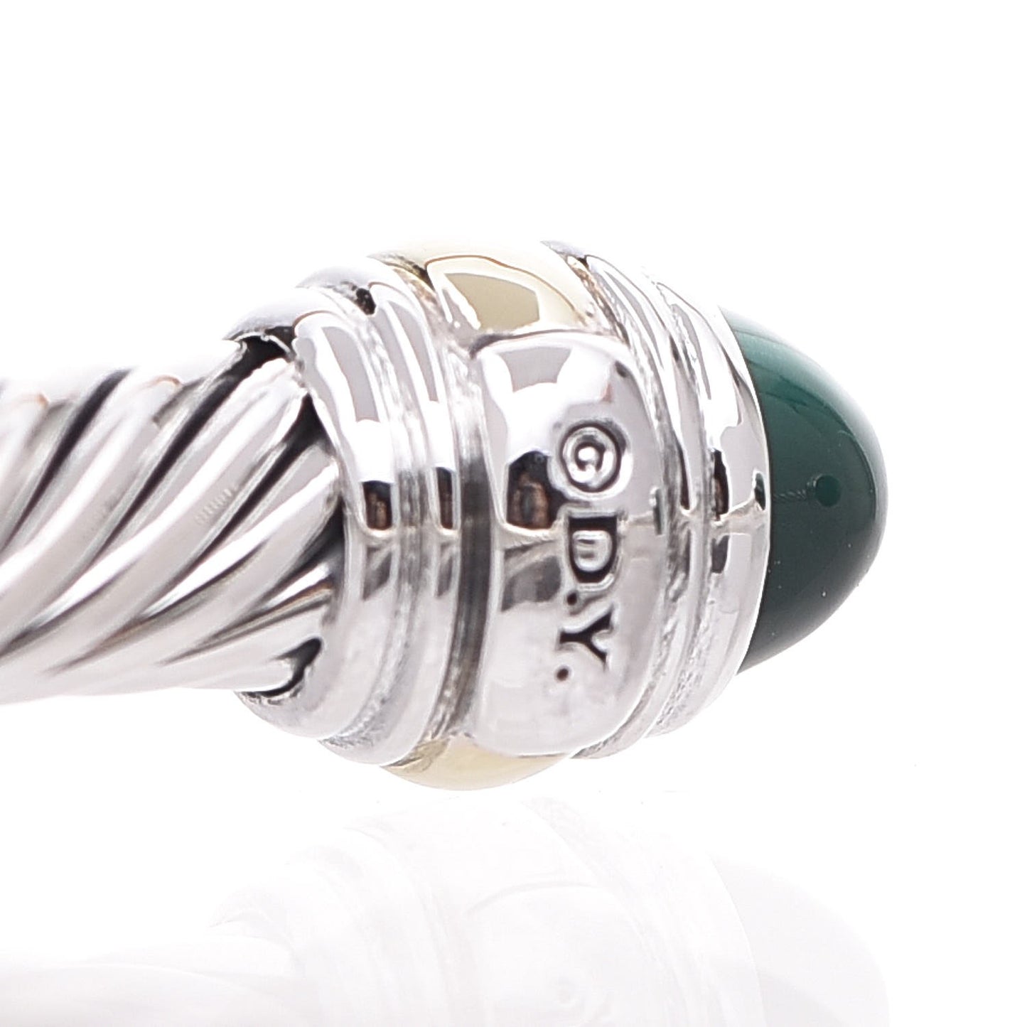 Sterling Silver 14K Yellow Gold Malachite 5mm Cable Classic Bracelet