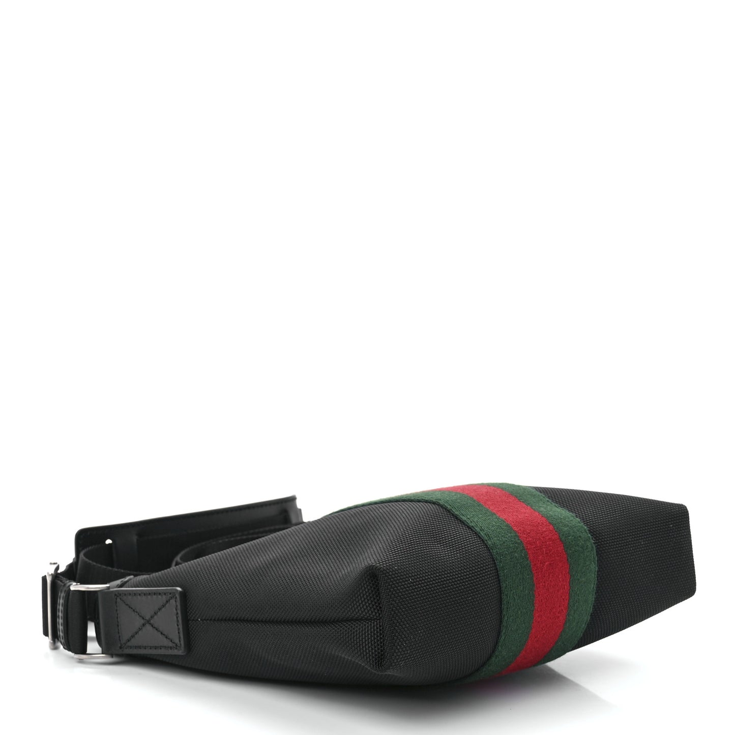 Techno Canvas Selleria Calfskin Web Small Flat Messenger Bag Black