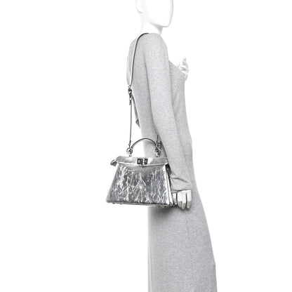 Fendi Rock Millenium Laminata Small Peekaboo I SEE U Satchel Argento 2 of 11