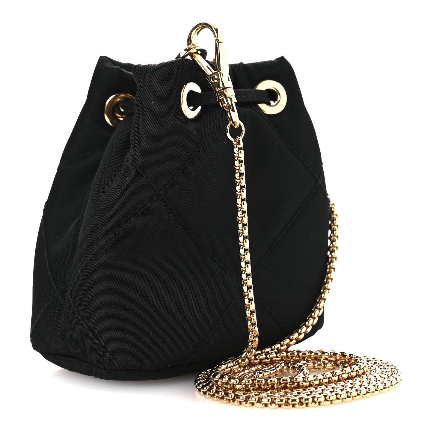 Re-Nylon Quilted Metal Triangle Logo Mini Drawcord Pouch Shoulder Bag Black