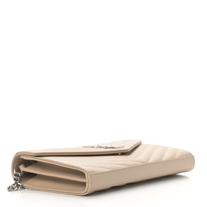 Saint Laurent Grain De Poudre Matelasse Chevron Monogram Chain Wallet Nude Powder 4 of 11