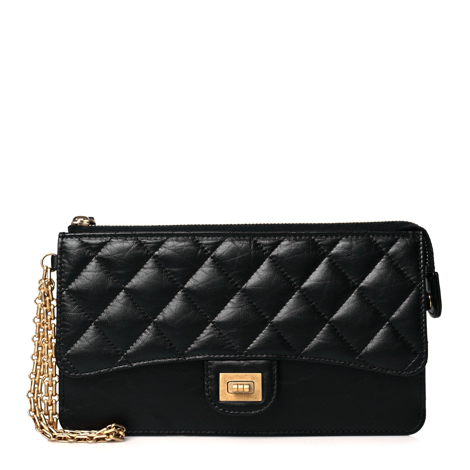 Chanel Aged Calfskin Quilted 2.55 Reissue Pouch With Chain Handle Black 1 of 11